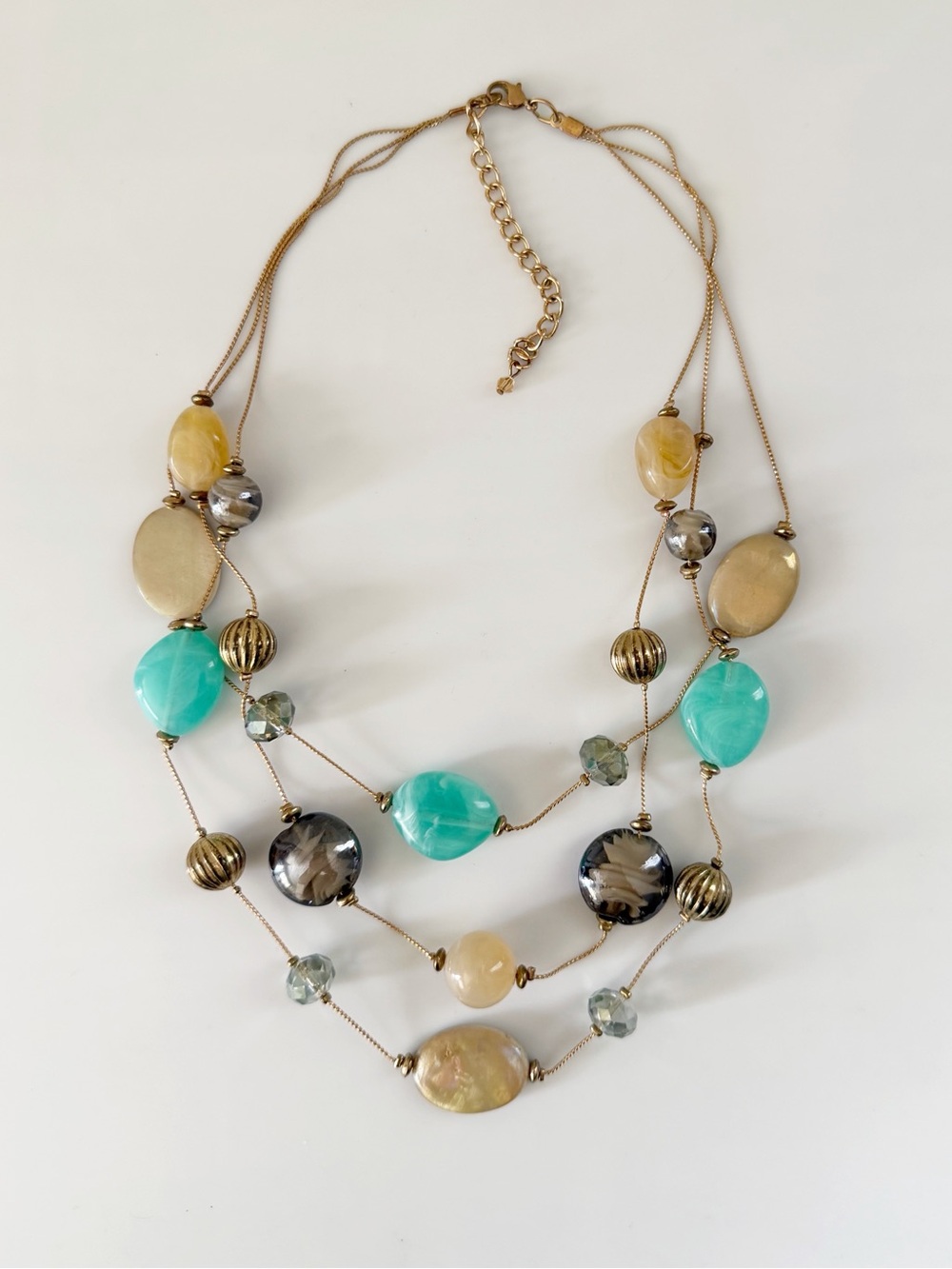 Multi Layered Glass Beaded Gold Tone Necklace